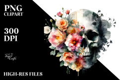 Grungy Flower and Skull, Watercolor PNG Product Image 2