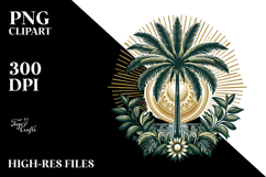 Vintage Tropical Tree Sun, Retro Clipart Product Image 2