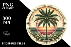 Vintage Tropical Tree Sun, Retro Clipart Product Image 2