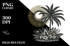 Vintage Tropical Tree Sun, Retro Clipart Product Image 2