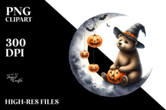 Bear Dressed for Halloween Sitting on Half Moon PNG Product Image 2
