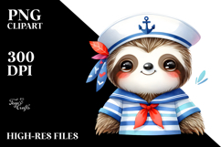 Colorful Cute Sloth Sailor Suit Clipart Product Image 2