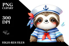 Colorful Cute Sloth Sailor Suit Clipart Product Image 2