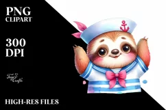Colorful Cute Sloth Sailor Suit | Sublimation | Clipart Product Image 1
