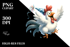 Silly Cartoon Chicken with Party Hat, High-Res PNG Product Image 2