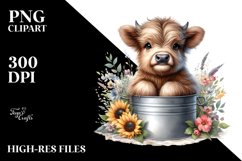 Cute Highland Cow Baby Sitting in Can | Watercolor Product Image 3