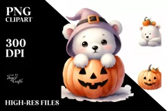 Cute Baby Polar Bear Popping Out from Halloween Pumpkin Product Image 1
