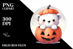 Cute Baby Polar Bear Popping Out from Halloween Pumpkin Product Image 1