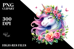 Lovely Unicorn with Floral Wreath, Beautiful PNG Product Image 2