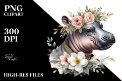 Detailed Watercolor Boho Baby Hippo | Sublimation | Clipart Product Image 1