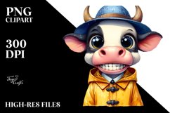 Expressive Watercolor Cow with Hat | SEO Friendly Clipart Product Image 3