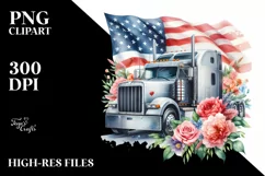 Watercolor Semi Truck with Flowers | Sublimation | Clipart Product Image 3