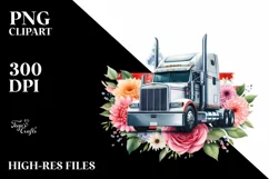Watercolor Semi Truck with Flowers | Sublimation | Clipart Product Image 3