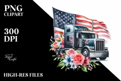 Watercolor Semi Truck with Flowers | Sublimation | Clipart Product Image 3