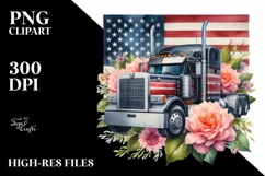 Watercolor Semi Truck with Flowers | Sublimation | Clipart Product Image 3