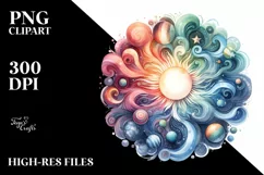 Colorful Pastel Sun Watercolor | Clipart Product Image 1