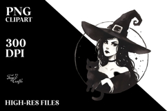 Retro Evil Witch with Cat PNG Product Image 2