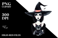 Retro Evil Witch with Cat PNG Product Image 2