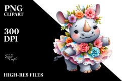 Cute Baby Rhino Dressed, Flowers Clipart Product Image 1