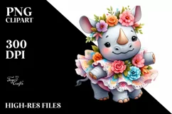 Cute Baby Rhino Dressed, Flowers Clipart Product Image 1