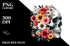 Colorful Skull with Flowers, PNG Product Image 2