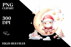 Santa on Moon with Snowflakes, High-Res PNG Product Image 1
