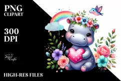 Baby Hippo Holding Heart PNG Product Image 2