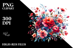 Colorful Red Flowers, Watercolor PNG Product Image 2