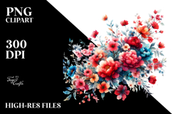 Colorful Red Flowers, Watercolor PNG Product Image 2