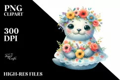 Cute Baby Seal Dressed, Flowers Clipart Product Image 3