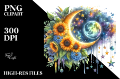 Vibrant Moon with Stars and Sunflowers PNG Product Image 2