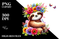 Cute Vibrant Sloth with Flower Crown | Clipart Product Image 2
