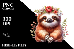 Digital Watercolor Adorned Baby Sloth, Transparent PNG Product Image 2