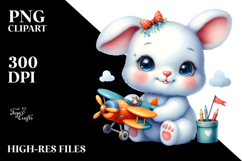 Smiling Baby Bunny with Airplane PNG Product Image 2
