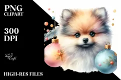 Cute Watercolor Pomeranian with Christmas Globes Product Image 1