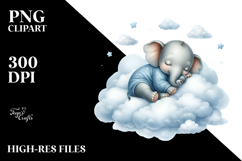 Baby Elephant Dressed and Sleeping PNG Product Image 2