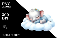 Baby Elephant Dressed and Sleeping PNG Product Image 2