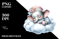 Baby Elephant Dressed and Sleeping PNG Product Image 2