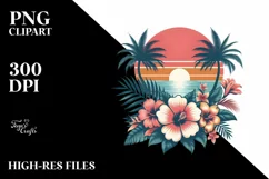 Vintage Tropical Flower Sunset | Clipart Product Image 3