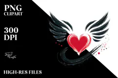 Artistic Heart with Wings, Delicate PNG Product Image 2