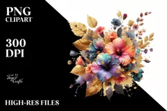 Abstract Bouquet Gold Foil Hibiscus | Sublimation | Clipart Product Image 3