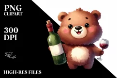 Funny Bear Holding Wine Bottle | Sublimation Clipart Product Image 3