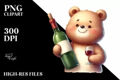Funny Bear Holding Wine Bottle | Sublimation Clipart Product Image 1