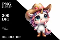 Expressive Watercolor Baby Unicorn with Sun Hat | SEO Product Image 3