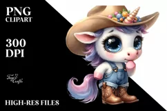 Expressive Watercolor Baby Unicorn with Sun Hat | SEO Product Image 1