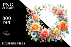 Colorful Floral Frame, Orange PNG Product Image 2