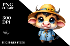 Expressive Baby Cow with Sun Hat | Sublimation | Clipart Product Image 2