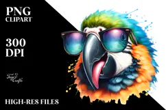 Vibrant Macaw Portrait with Sunglasses and Tongue Out Product Image 2