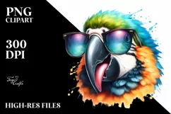 Vibrant Macaw Portrait with Sunglasses and Tongue Out Product Image 1