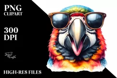 Vibrant Macaw Portrait with Sunglasses and Tongue Out Product Image 1